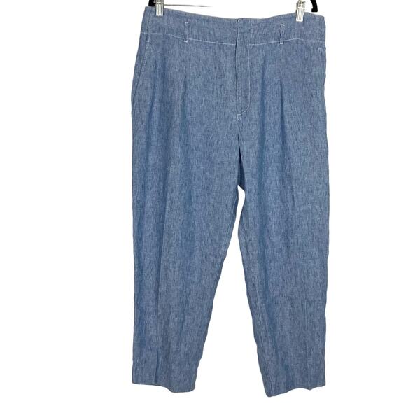 NWOT LAUREN RALPH LAUREN Black Label Pant 14 Blue Linen Wide Leg Chambray - Picture 1 of 14